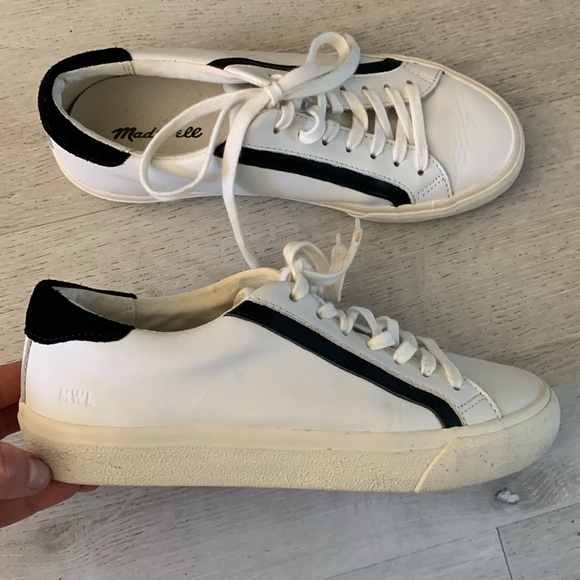 Madewell White black Leather Low Top Sneakers Shoes size 7 unisex - Picture 1 of 7